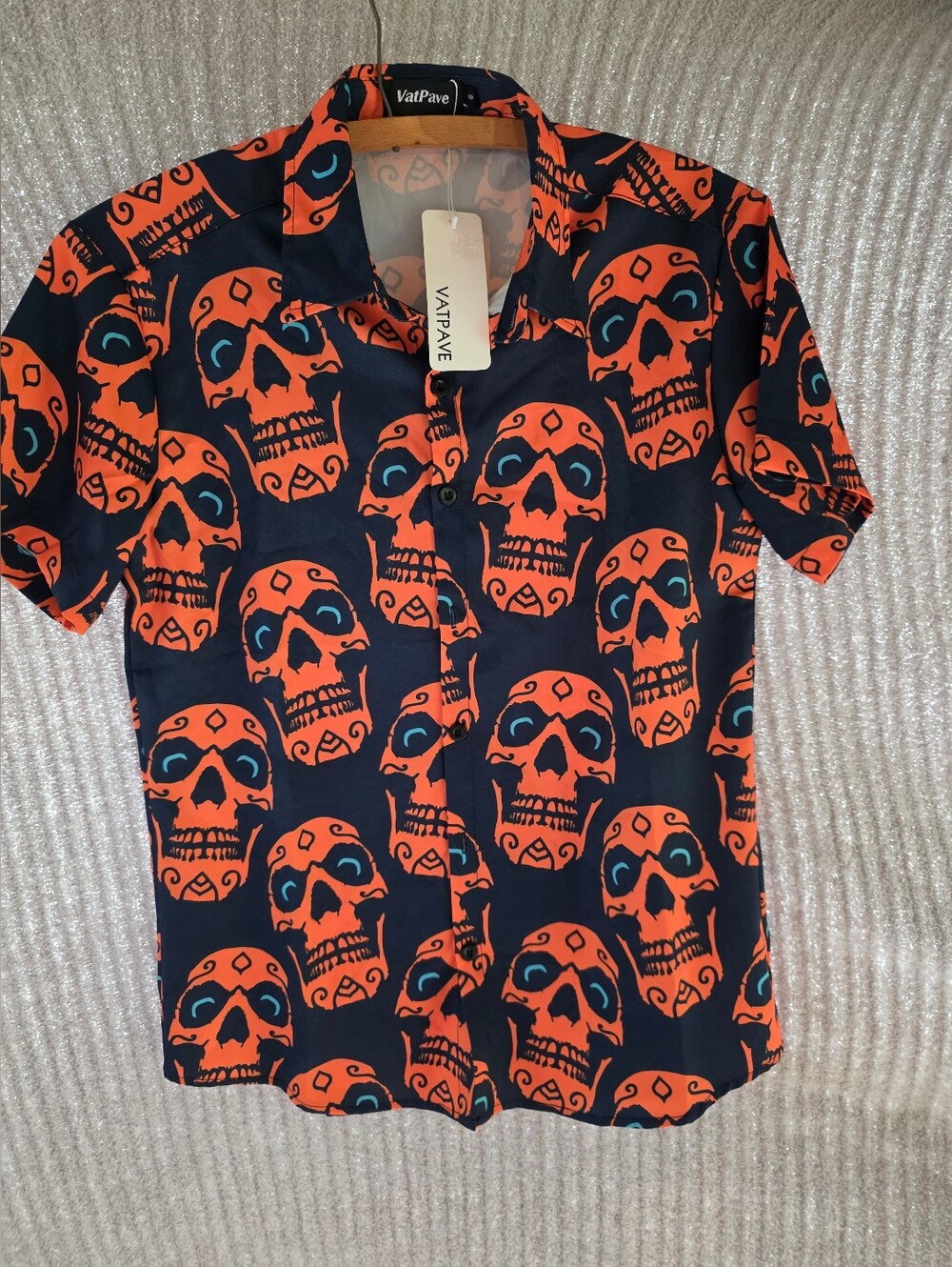 VATPAVE Kids Size 14 XL Halloween Skull Hawaiian Shirt Short Sleeve Button Down